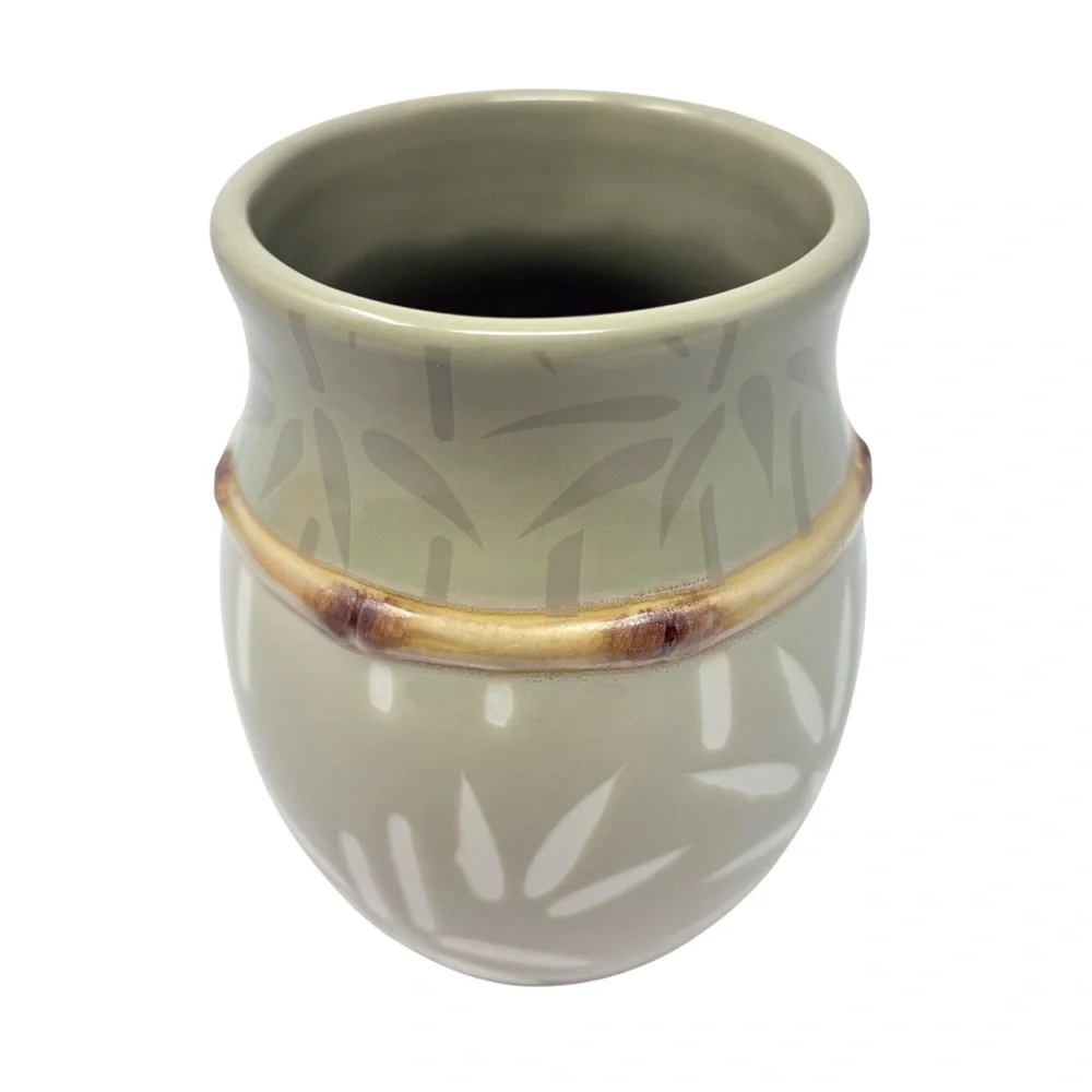Sears Ceramic Bathroom Accessories Set Bamboo Themed Tissue Box Cover Toothbrush